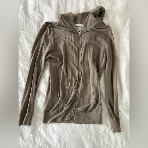 Monrow Olive Green Zip-up Hoodie - Picture 1 of 4